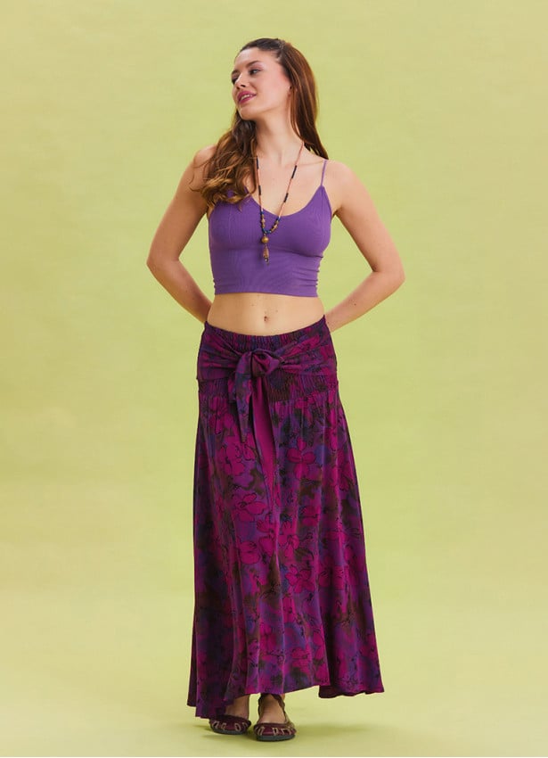 Gipe Waist Tied Wine Bohemian Skirt 4499